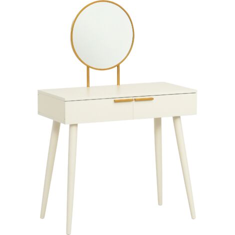 HOMCOM Tavolo da Trucco con Specchio e 2 Cassetti per Accessori in Legno Bianco