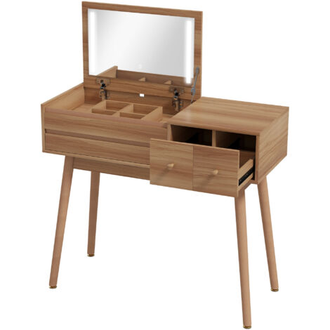 HOMCOM Tavolo per Trucco Scrivania 2 in 1 con Specchio e Spazio Contenitore