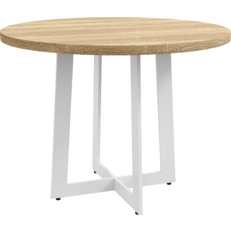 HOMCOM Tavolo Rotondo Moderno per 4 Persone Ø100x75cm Legno Naturale e Bianco