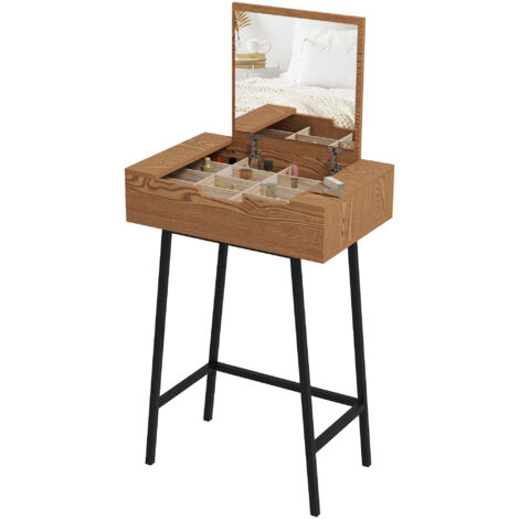 HOMCOM Tavolo Trucco con Specchio Ribaltabile e 16 Scomparti Legno e Acciaio
