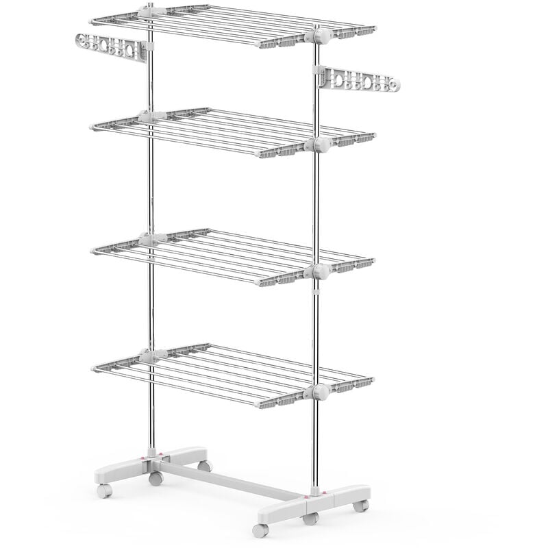 

Homcom - Tendedero Plegable 4 Niveles con 6 Ruedas Estantes Acero Inox. 80-142x55x172 cm - Plata