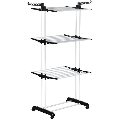 HOMCOM tendedero plegable para ropa con ruedas tendedero vertical de acero de 3 niveles con alas plegables y colgadores giratorios 73x64x172 cm