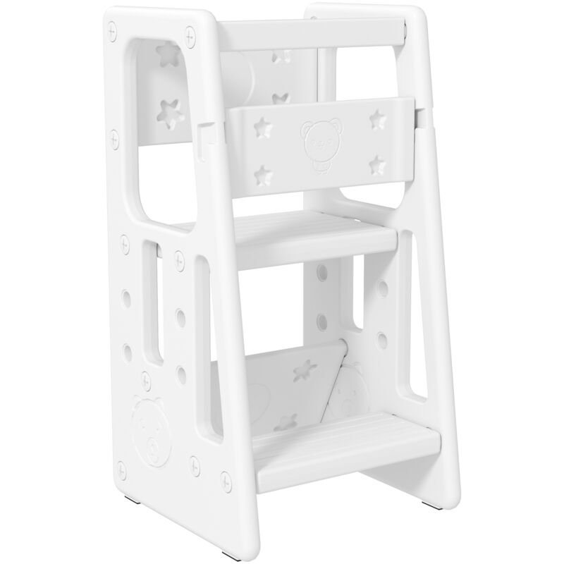 

Torre de Aprendizaje para Niños Taburete de Cocina Infantil con Altura Ajustable en 3 Posiciones y Plataforma Antideslizante 47x47x90 cm Blanco
