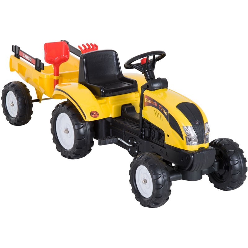 

Homcom - Tractor Pedal con Remolque para Niños 3 Años Juguete de Montar Coche Pedales - Amarillo