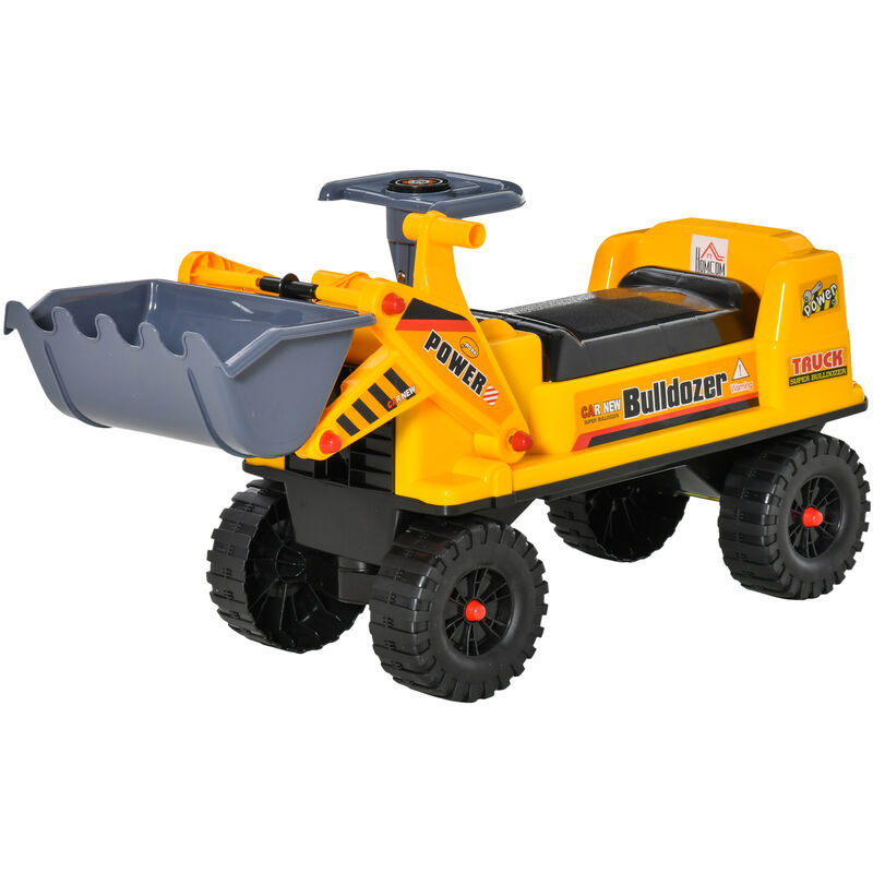 

Homcom - Tractor sin Pedales para Niños de 2-3 Años con Pala Excavadora Camión con Espacio de Almacenamiento Oculto Volante y Sonidos 70x26x37 cm