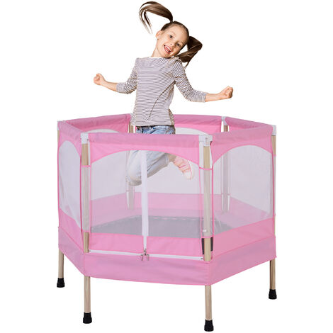 HOMCOM Trampolín Infantil Cama Elástica para Niños mayores de 3 Años Jardín Rosa