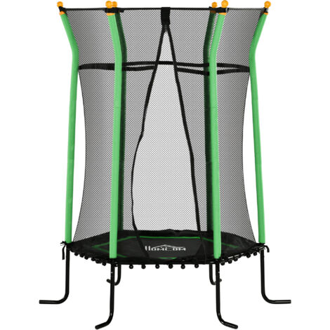 HOMCOM Trampolino Elastico per Bambini con Ingresso a Zip e Pali Imbottiti Verde