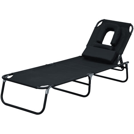 HOMCOM Transat de Jardin Pliante Chaise Longue Bain de Soleil pour Lecture Noir