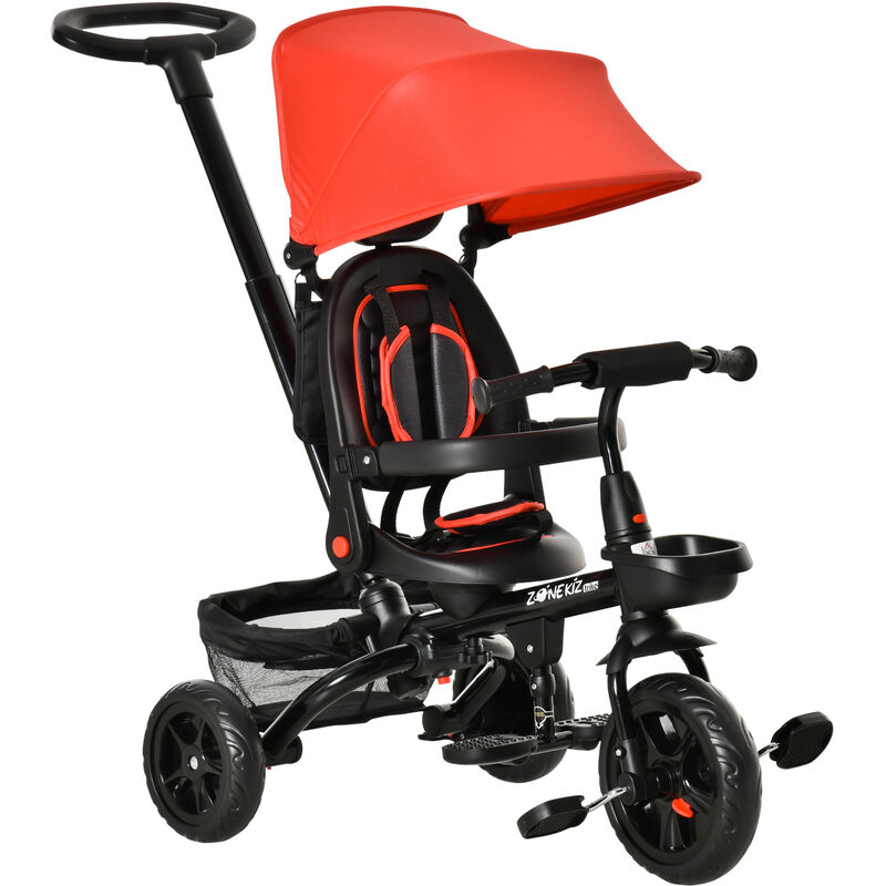 

Homcom - Triciclo Bebé 4 en 1 Bicicleta para 1-5 Años con Asiento Giratorio Capota Ajustable Mango de Empuje Telescópico y Reposapiés Plegable