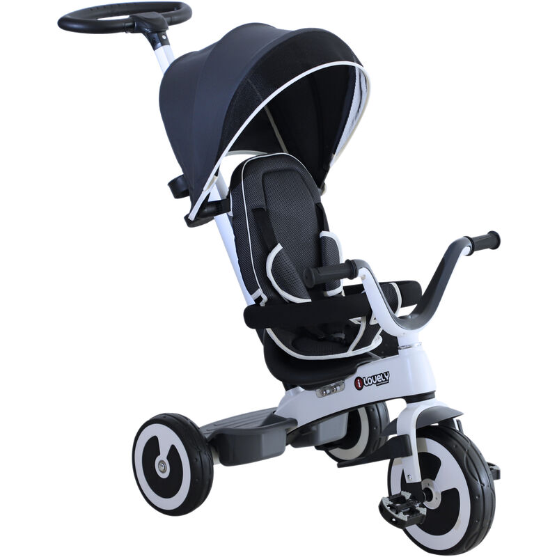 

Homcom - Triciclo Bebé Pedales Desmontables 4 en 1 Trike Bicicletas para Niños +18 Mes Evolutivo - Gris