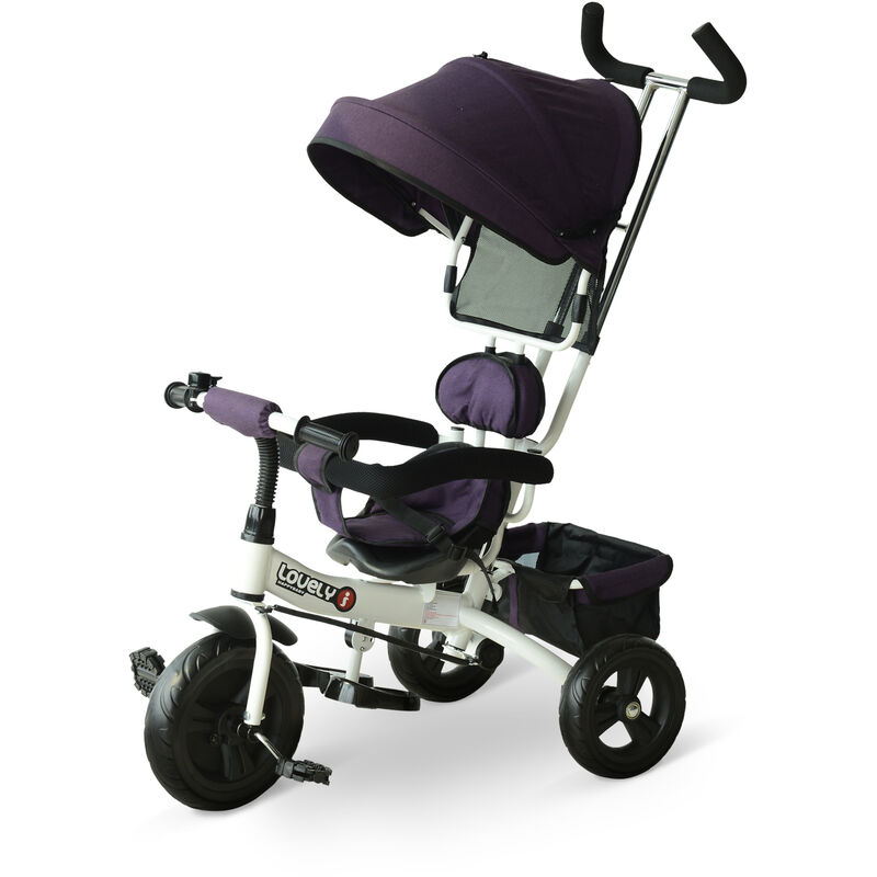 

Triciclo para Bebé 4 en 1 con Capota Manija Ajustable +18 Meses Reposapiés Morado - Morado
