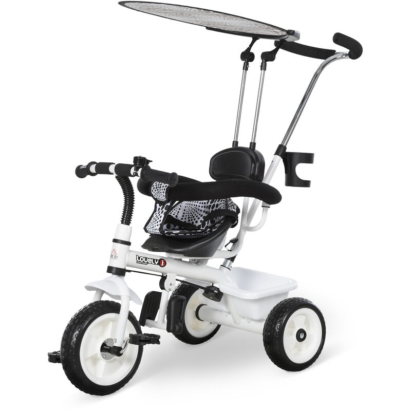 

Homcom - Triciclo Bebé Carrito para Niños Barra Telescópica Capota Extraíble 103x47x101cm - Blanco