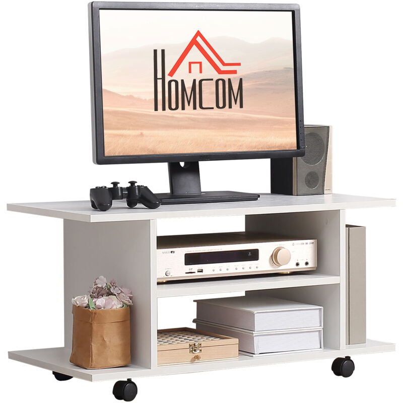 Homcom - Modern TV Cabinet Stand Storage Shelves Table Mobile Bedroom Furniture Bookshelf Bookcase White New