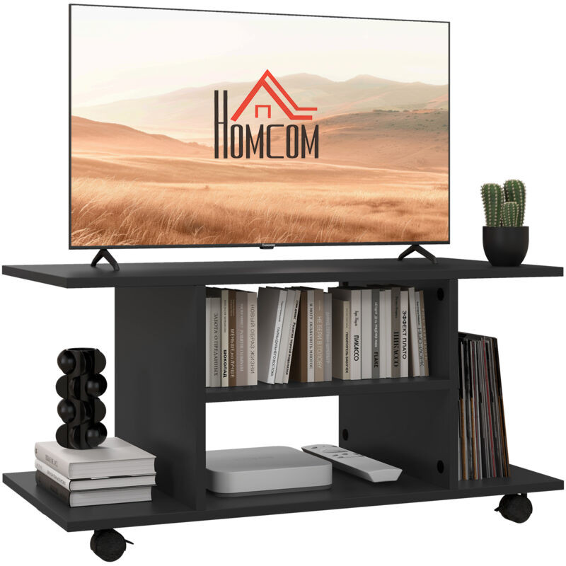 Modern TV Cabinet Stand Storage Shelves Table Mobile Bedroom Furniture Bookshelf Bookcase Black New - Homcom
