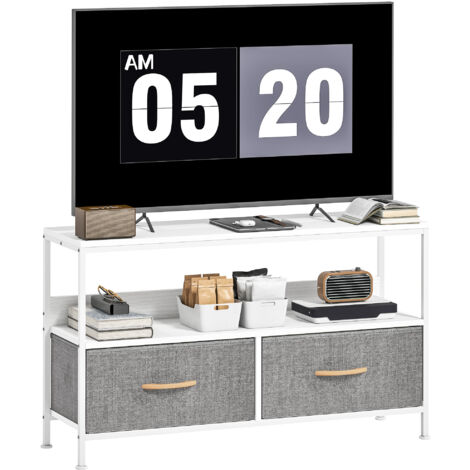 HOMCOM TV Cabinet, TV Console Unit with 2 Foldable Linen Drawers White