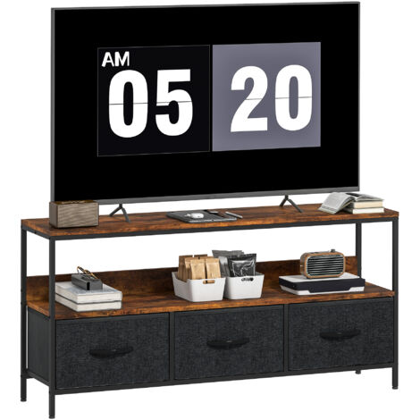 HOMCOM TV Cabinet, TV Console Unit with 3 Foldable Linen Drawers Brown