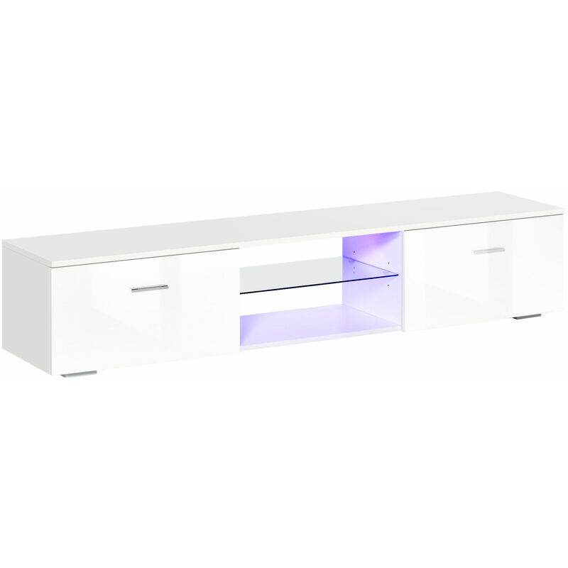 TV Stand Cabinet with High Gloss Front Door, LED RGB Lights and Remote Control for TVs up to 55', Media TV Console Table with Storage Cupboard, White