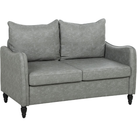 HOMCOM Two-Seater Sofa, Modern Small Sofa with Solid Wood Legs, Grey