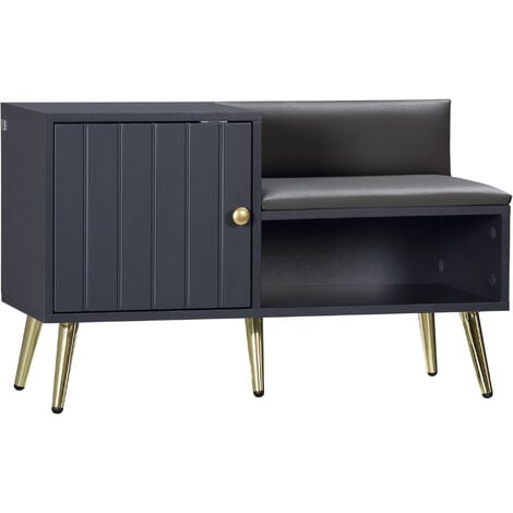 HOMCOM Upholstered Entryway Shoe Bench with Storage Cabinet Open Shelf Grey