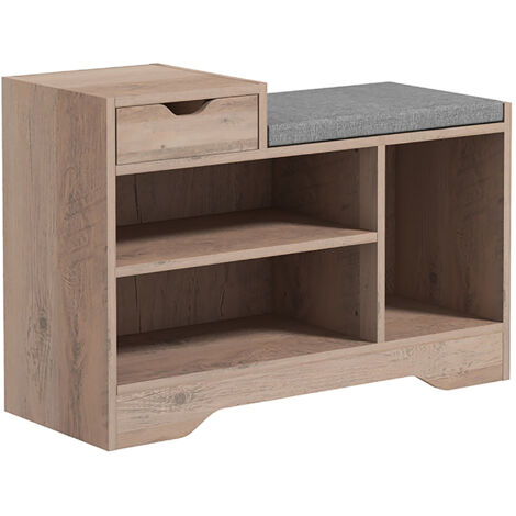HOMCOM Upholstered Entryway Shoe Bench with Storage Drawer Open Shelf Grey