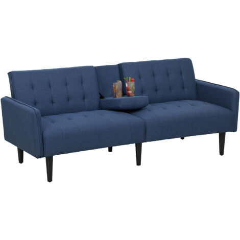 HOMCOM Upholstered Sofa bed 3 Seater Home Theater with Storage Dark Blue