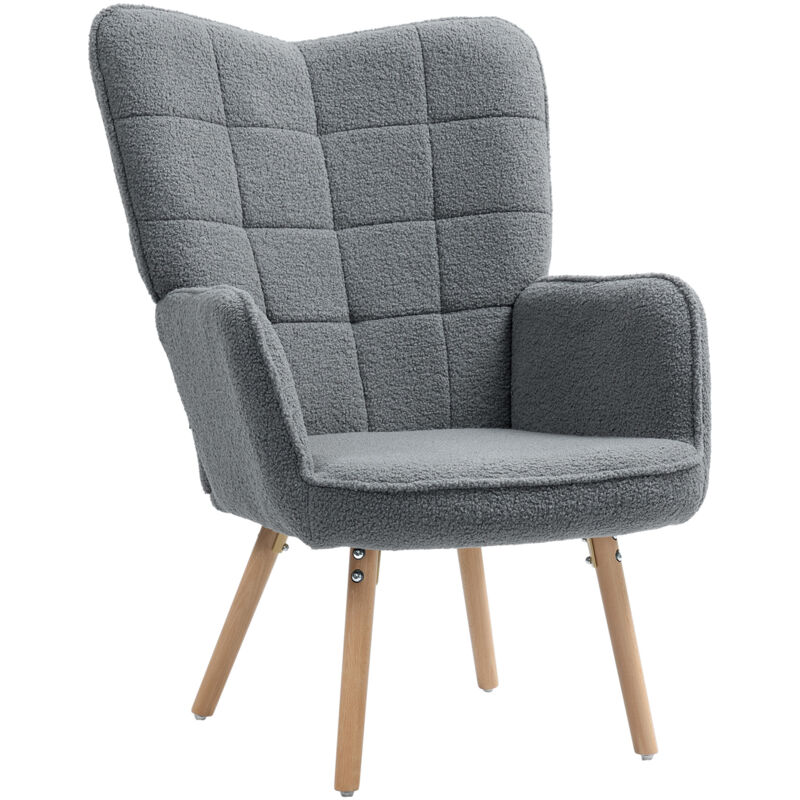 Homcom - Upholstered Tufted Wingback Armchair with Seat Padding, Dark Grey
