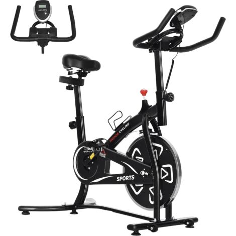 Homcom – Vélo d'appartement cardio avec écran LCD multifonction – Selle et guidon réglables – Charge max 100 Kg – Pédales antidérapantes