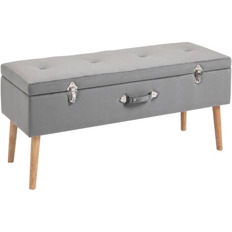 main image of "HOMCOM Velvet-Feel Ottoman Storage Bench Seat w/ Wood Legs Padded Top Grey"