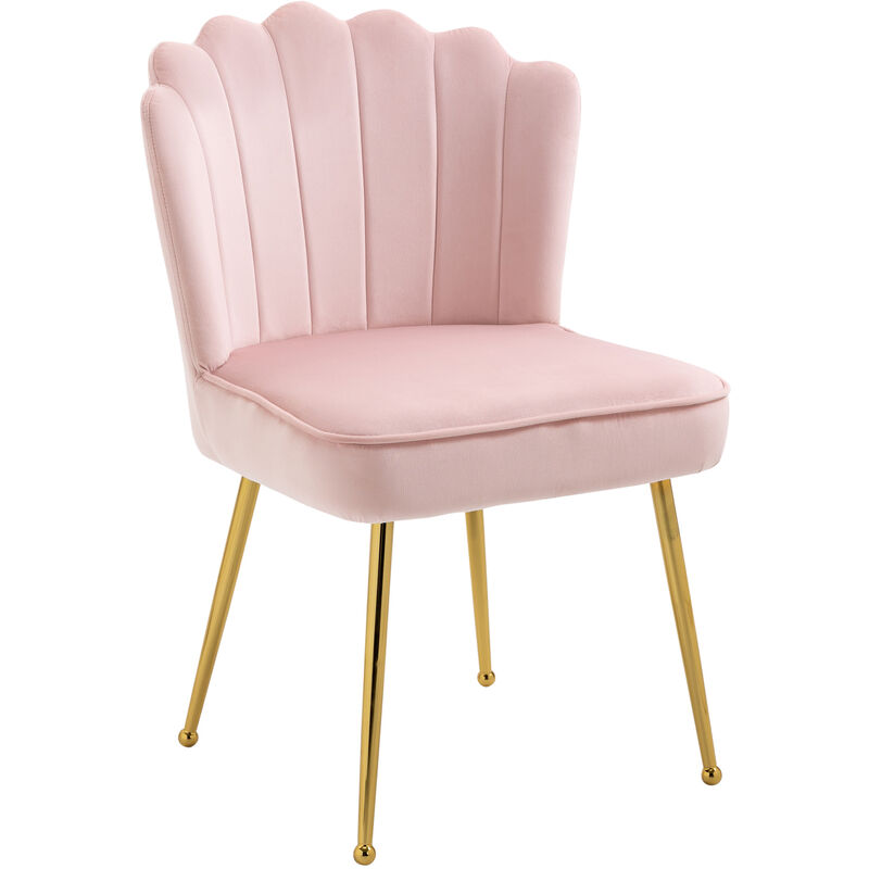 Velvet-Feel Shell Luxe Accent Chair, Glam Vanity Chair Makeup Seat, Home Bedroom Lounge with Metal Legs Comfort Padding, Pink - Homcom