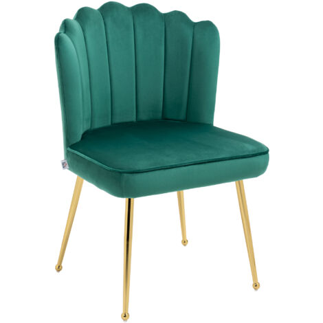 HOMCOM Velvet-Feel Shell Luxe Accent Chair Home Bedroom Lounge Metal Legs Green