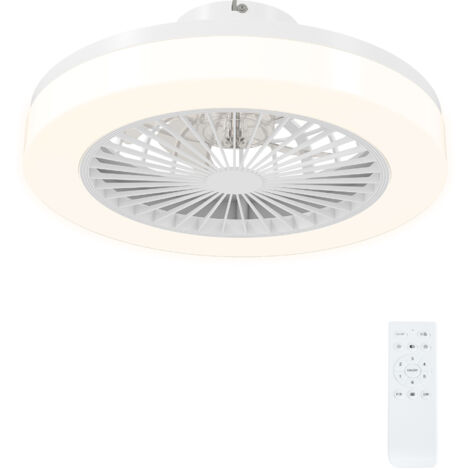 HOMCOM ventilador de techo con luz LED 40 W motor DC reversible silencioso con mando a distancia 6 velocidades temporizador Ø46 cm blanco
