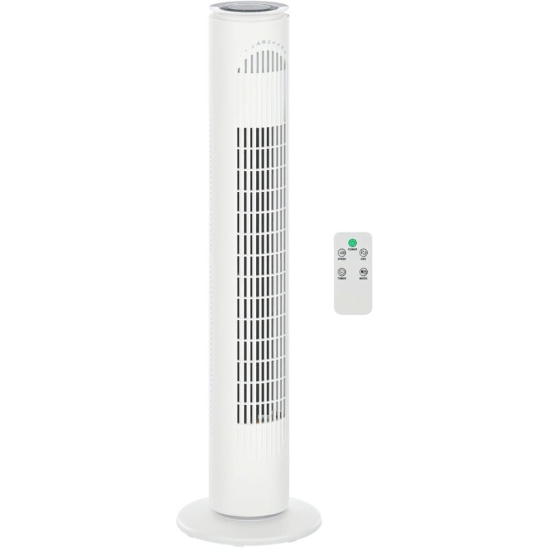 Homcom - Ventilateur colonne oscillant 45W 3 vitesses H77cm D22cm Blanc