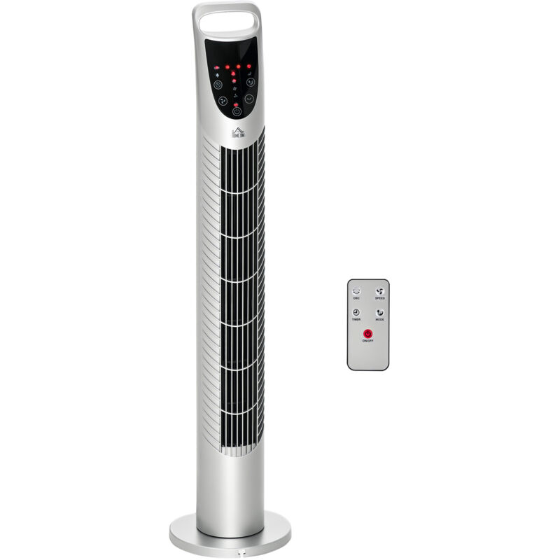 Homcom - Ventilateur colonne tour oscillant silencieux 40 w télécommande panneau contrôle tactile 3 vitesses ø 18 x 78H cm argenté