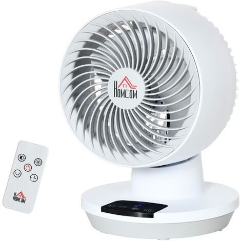 HOMCOM Ventilateur de bureau 45W - ventilateur de table 3 vitesses silencieux avec timer et télécommande - oscillant, inclinable - blanc - Blanc