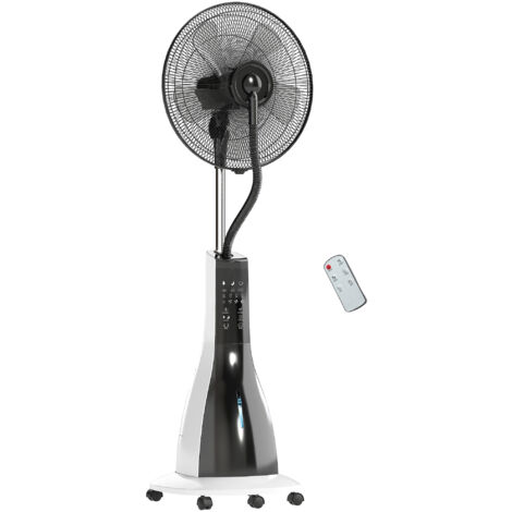 HOMCOM Ventilator mit Wasserkühlung, Standventilator mit Sprühnebel, Fernbedienung, Timerfunktion, oszillierend, 3 Stufen, 3 L Wassertank, 90 W Wasserventilator mit Rollen, 125 cm