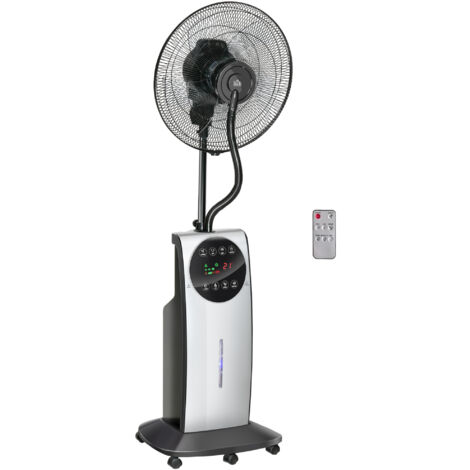 HOMCOM Ventilator mit Wasserkühlung, Standventilator mit Sprühnebel, Timerfunktion, Fernbedienung, oszillierend, 3 Luftmodi, 3,1 L Wassertank, 90 W Wasserventilator mit Rollen, 135 cm