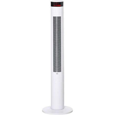 HOMCOM Ventilatore a Torre con 3 Velocità 4 Modalità, 45W, Timer 12h, Ventilatore a Colonna con Oscillazione 70°, Pannello LED e Telecomando, Bianco