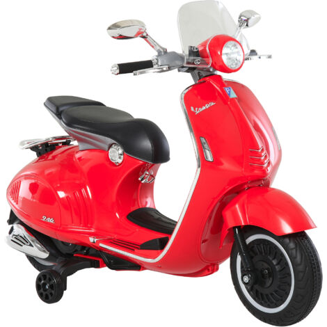 HOMCOM Vespa Giocattolo Elettrica in PP e Acciaio con Rotelle Rossa