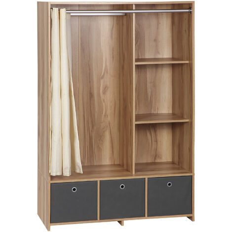 Homcom – Vestiaire d'entrée avec barre de penderie – 3 niches et 3 tiroirs en tissu – Panneaux aspect chêne clair – Dimensions 105L x 48l x 160H cm