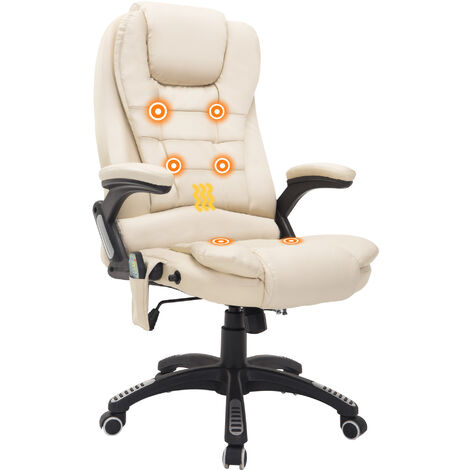 HOMCOM Vibrating Massage Heat PU Leather Office Chair w/ RC, Swivel Wheel, Beige