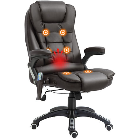 HOMCOM Vibrating Massage Heat PU Leather Office Chair w/ RC, Swivel Wheel, Brown