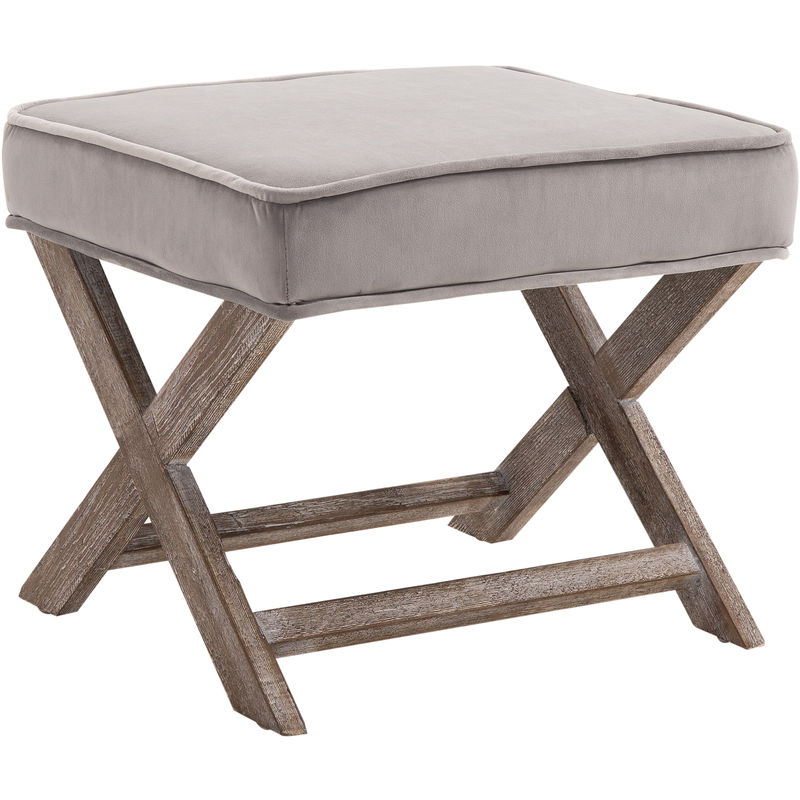 HOMCOM Vintage Footstool Padded Seat X Shape Chair Velvet Cover 49.5L x 45W x 41H(cm) Grey