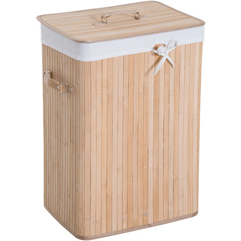HOMCOM® Wäschekorb Wäschebox 72L Bambus Eckig natur
