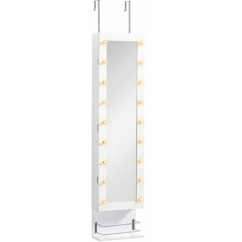Wall Hanging/Freestanding Jewellery Storage Mirror Cabinet Hooks Lights - Homcom