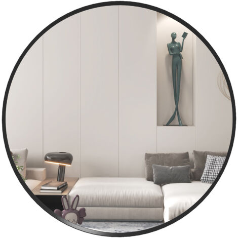 HOMCOM Wall Mirror for Living Room Bedroom, 61 cm Circle Bathroom Mirror, Black