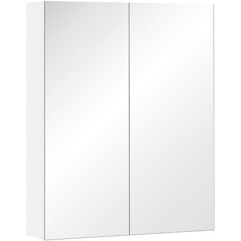 main image of "HOMCOM Wall Mount Mirror Cabinet Wood Bathroom Storage Shelf Double Door Cupboard Adjustable (60Wx15Dx75H (cm))"