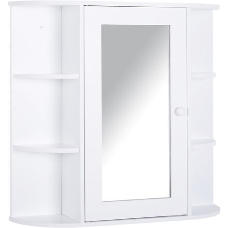 HOMCOM Wall Mounted Bathroom Cabinet w/ Mirror Single Door Storage Shelves