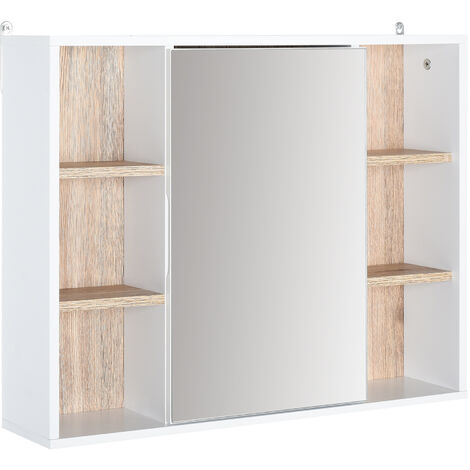 HOMCOM Wall Mounted Bathroom Storage Cabinet w/ Mirrored Door, Adjustable Shelf