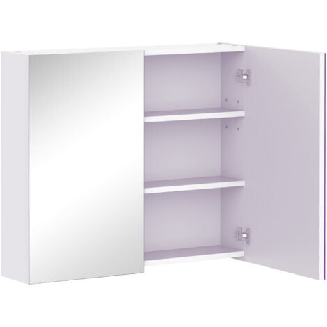 HOMCOM Wall Mounted Mirror Cabinet  Storage Cupboard Shelf Bathroom Double Door 70Wx15Dx60H (cm)