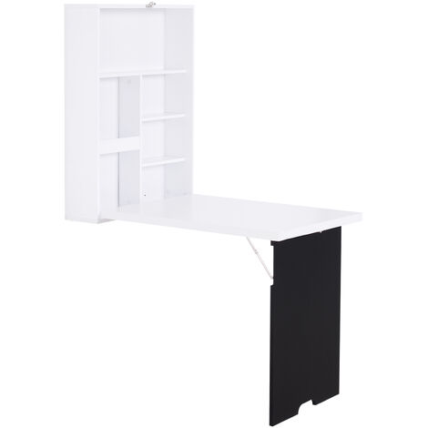 main image of "HOMCOM Wall Mounted Shelf & Desk Chalkboard Space Saving Office Study White"